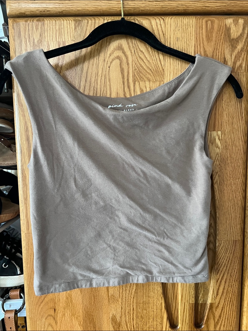 Pink Rose Taupe cropped modal blend soft boatneck cut sleeveless top